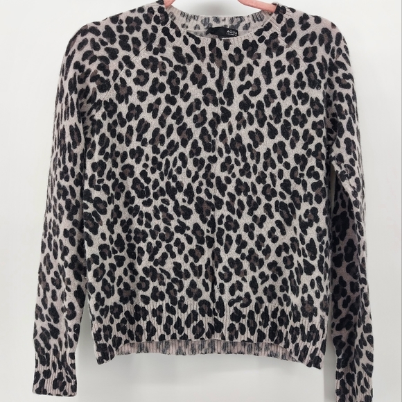 Aqua cashmere leopard print sweater - Picture 2 of 4